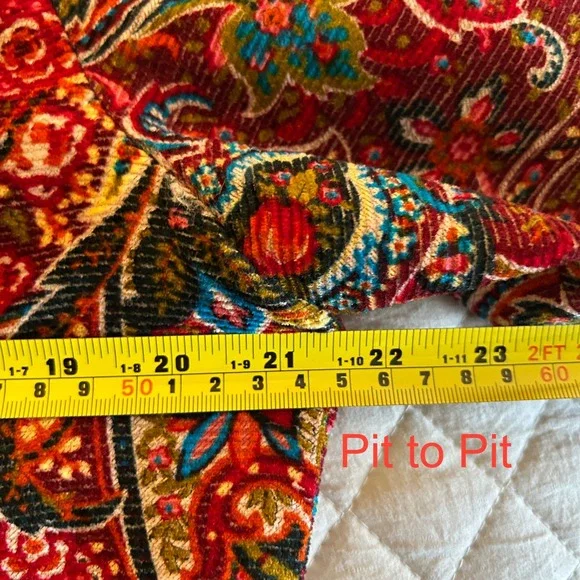 Coldwater Creek Paisley Print Corduroy Blazer Jacket Burgundy Blue Multi Size L - Picture 8 of 9